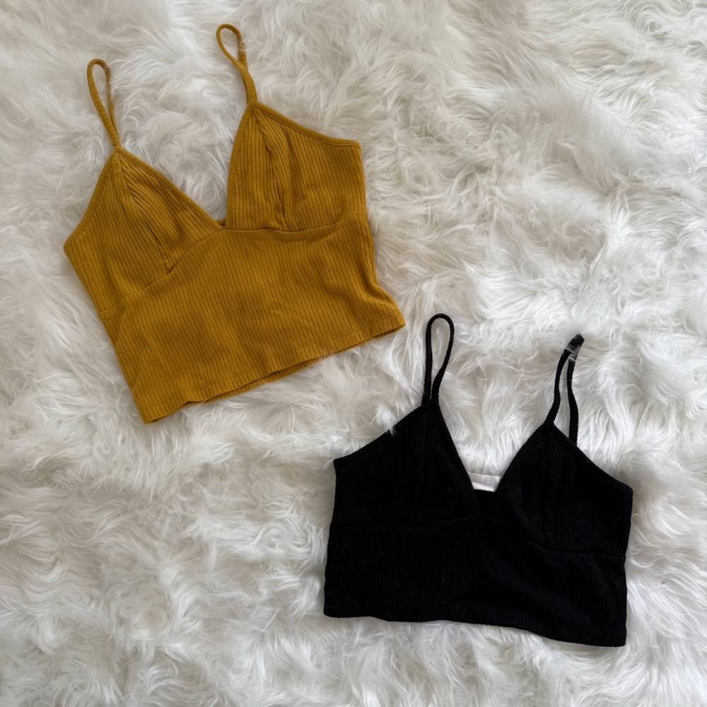 Yellow and Black Ribbed Crop Tops
